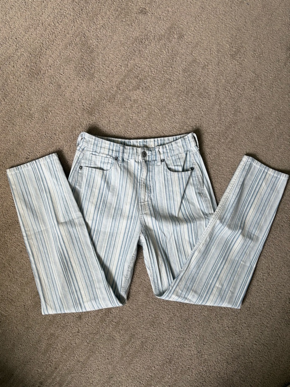 American Eagle Outfitters Light Blue and White Striped Mom Jean